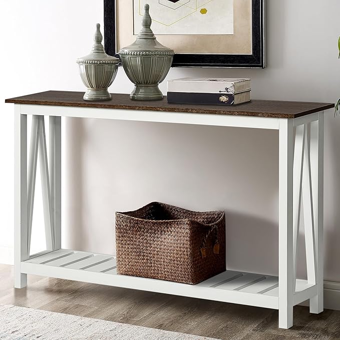 ChooChoo Farmhouse Console Table, Rustic Vintage Narrow Sofa Table by ChooChoo