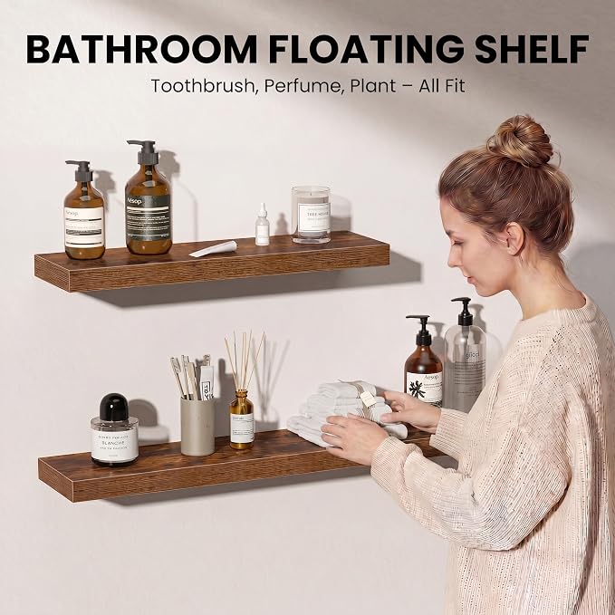 Fun Memories Floating Shelves for Wall, 72 Inch Long Set of 2 Rustic Wood Wall - Image 3