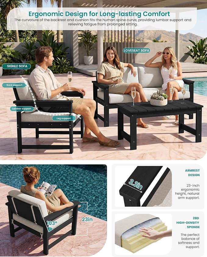 SERWALL 3 Pieces HDPE Outdoor Sofa Bistro Set - Image 2