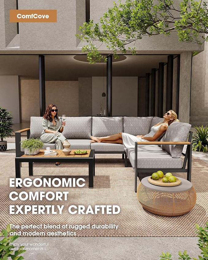 Outdoor Aluminum Patio Furniture Set 11 Seats, Patio Sectional Corner Couch Set - Image 2