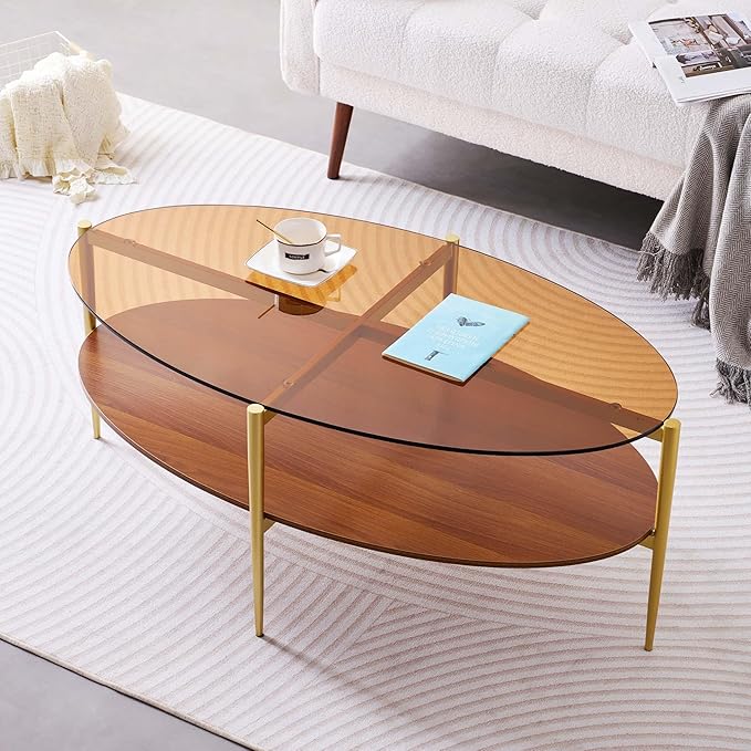 LumFurn Oval Glass Coffee Table, Mid-Century Modern Design, L43 x W22 x H17 inch by LumFurn