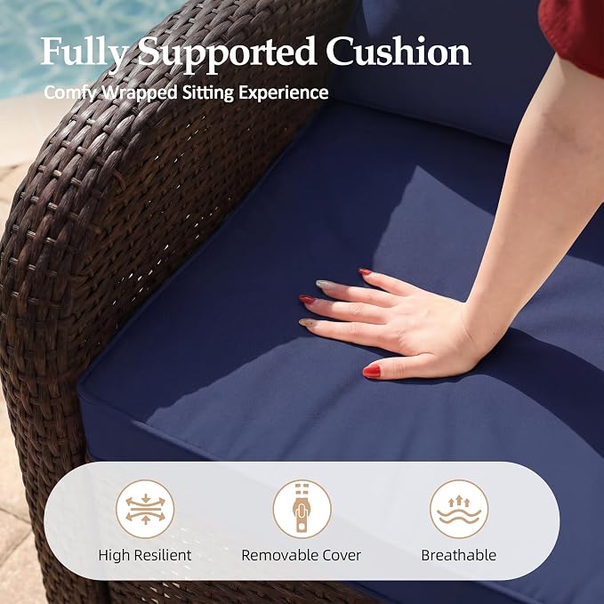 UPHA 6 Pieces Patio Furniture Sets, Wicker Outdoor Sofa Set - Image 8