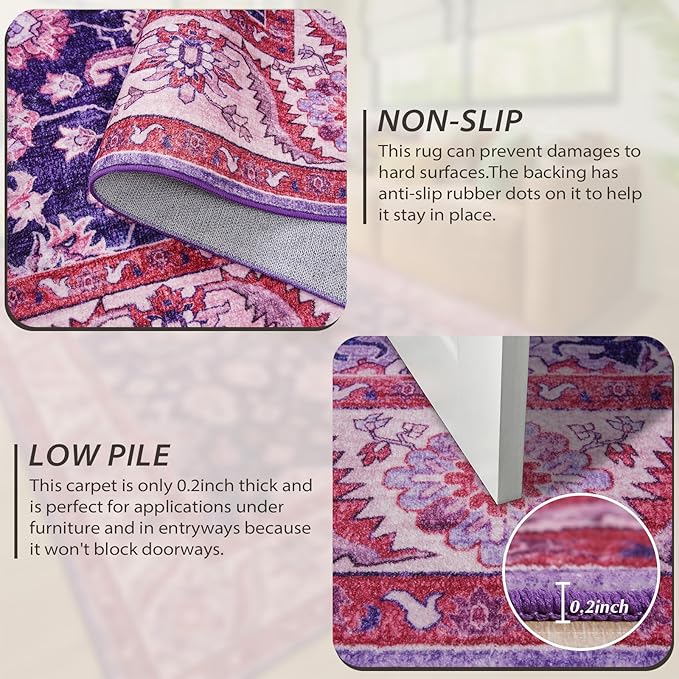 Purple Area Rugs for Living Room, Washable 5x7 Area Rug for Bedroom, Retro - Image 4