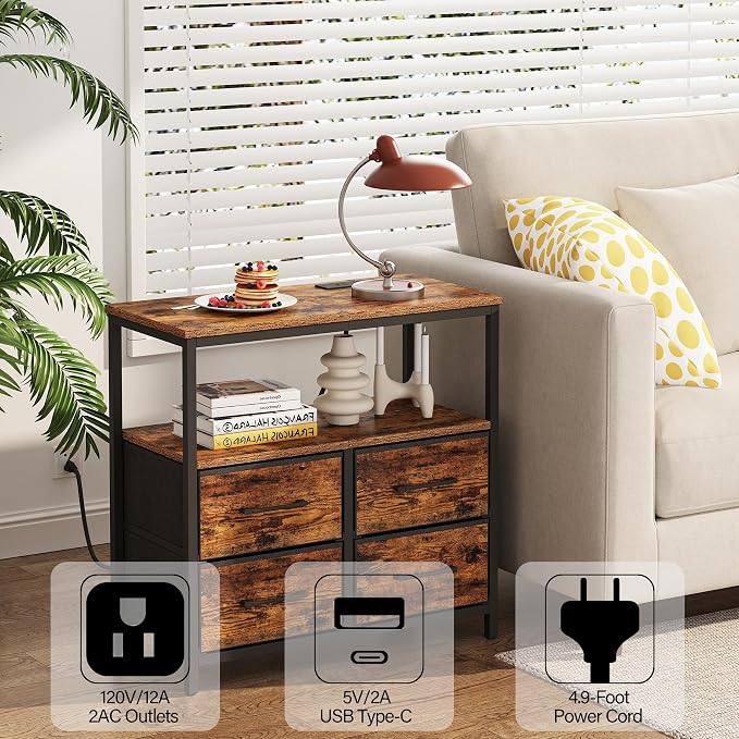 TUTOTAK LED Night Stand with Charging Station, Large Nightstand with USB and - Image 4