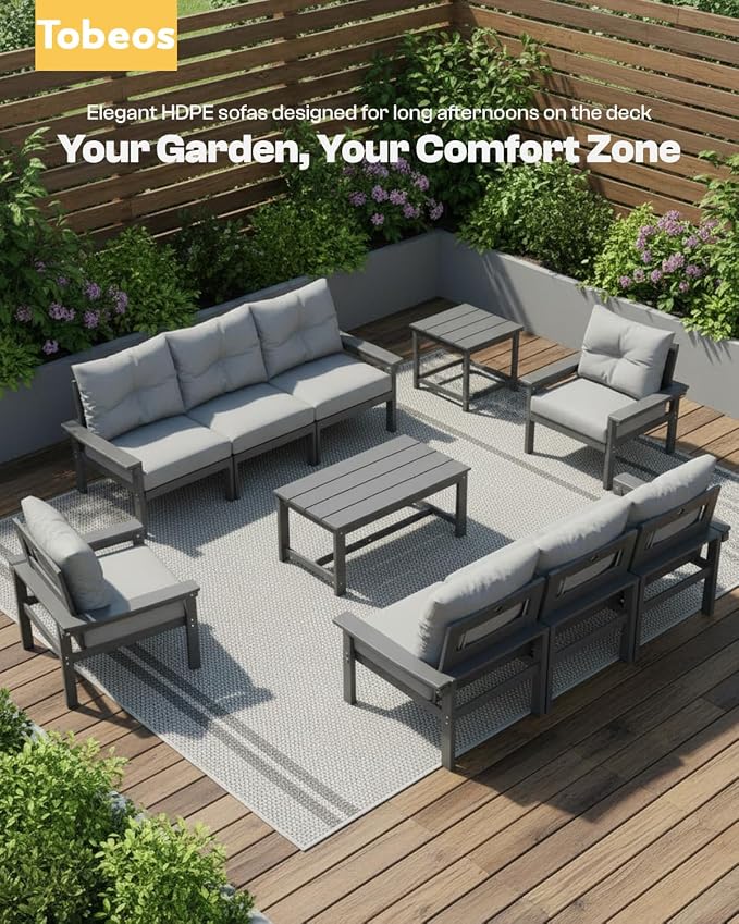 HDPE 10 Piece Outdoor Patio Furniture Set, All-Weather Outdoor Couch Set - Image 8