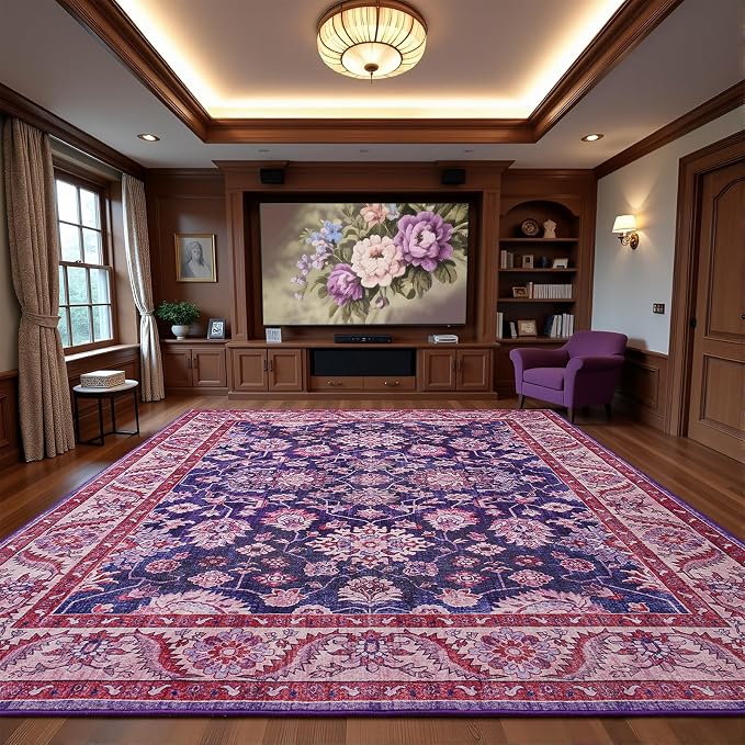 Area Rug for Living Room, 8x10 Area Rugs Washable, Retro Floral Non-Slip Carpet - Image 4