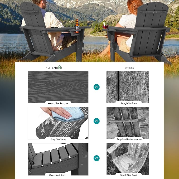 SERWALL Foldable Adirondack Chair, HDPE Adirondack Chair - Image 3