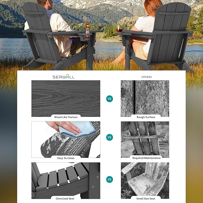 SERWALL Foldable Adirondack Chair Set of 4, HDPE Adirondack Chair - Image 3