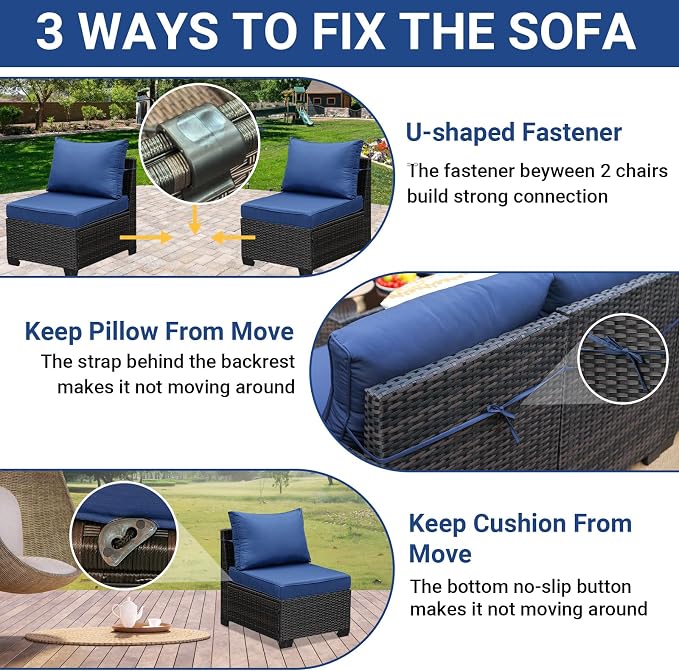 Jing's Villa 8-Piece Patio Furniture Set, All-Weather Outdoor Wicker Sectional - Image 6