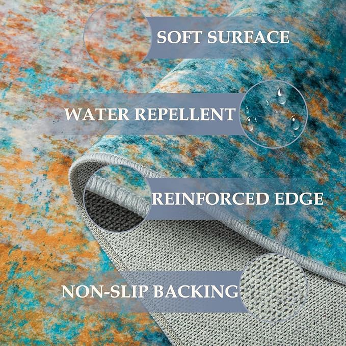 RELEANY Washable Area Rugs 2'x10' Non-Slip Modern Abstract Soft - Image 4