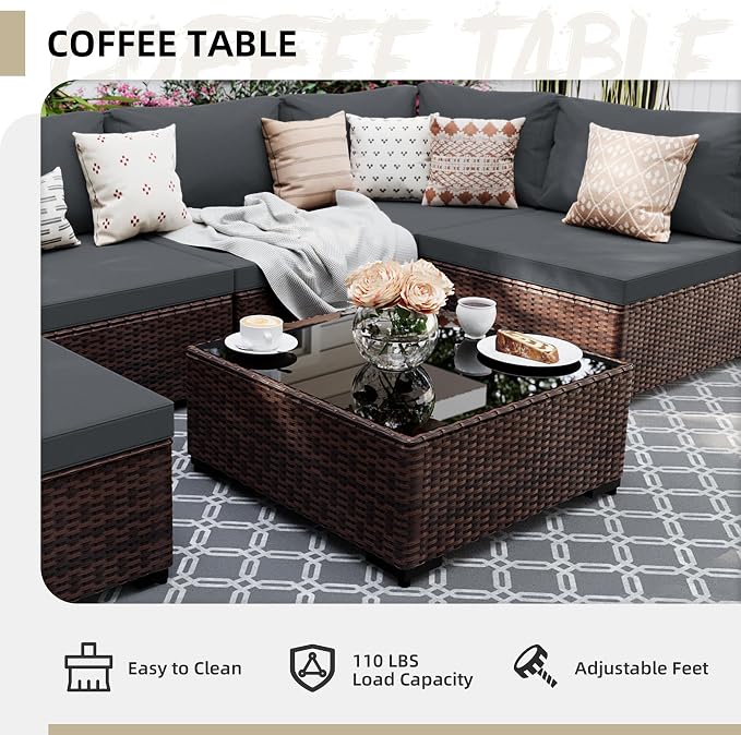 UPHA 7 Pieces Patio Furniture Sets, Wicker Outdoor Sectional Sofa Couch - Image 6