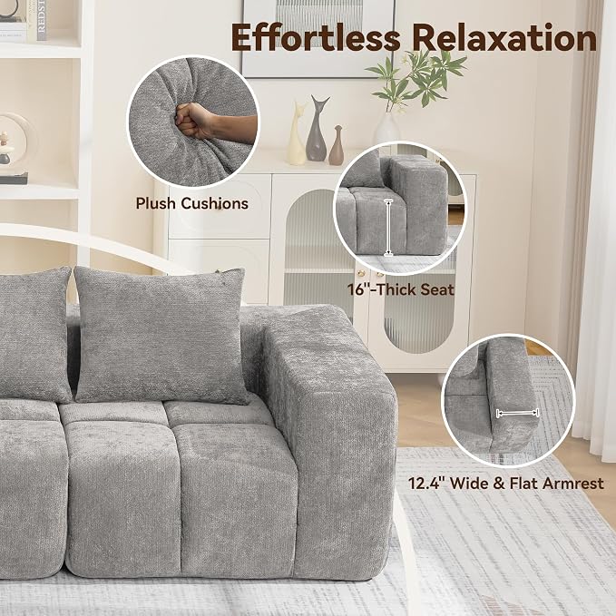 119" Oversized 3 Seater Boneless Couch, Comfy Cloud Modular Sectional Sofa - Image 5