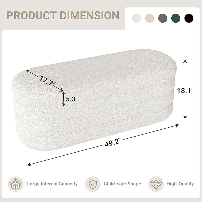 Busaurus Storage Ottoman Bench 49.2 Inch Upholstered Fabric Storage Bench - Image 2