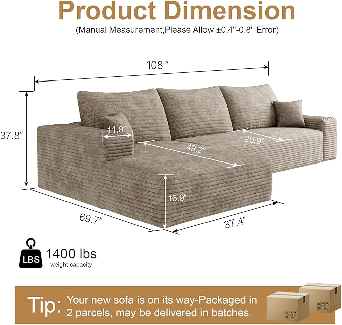 AUGOP 108" Sectional Couches for Living Room Modern Modular Sofa - Image 2