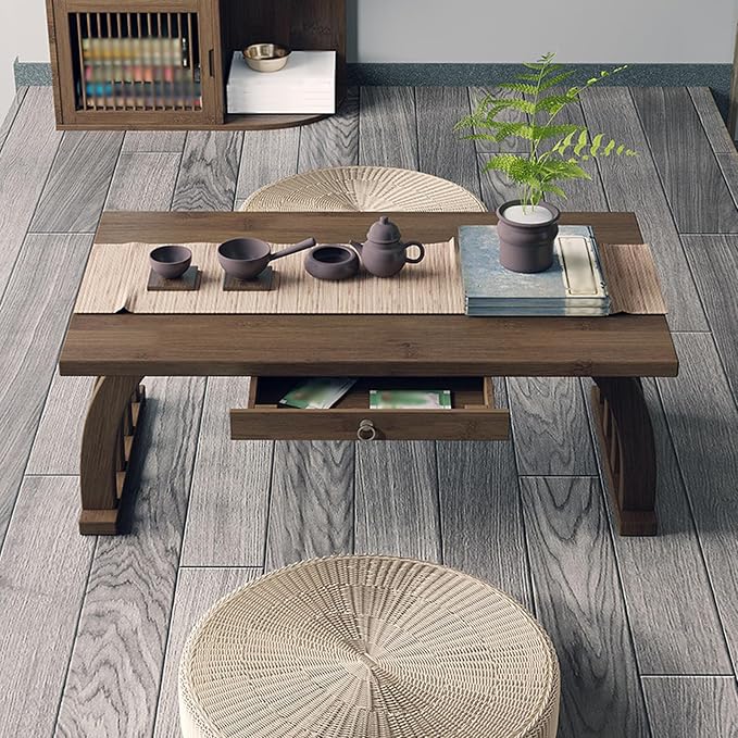 Portable Japanese Floor Table, Wooden Rectangular Coffee Table - Image 6