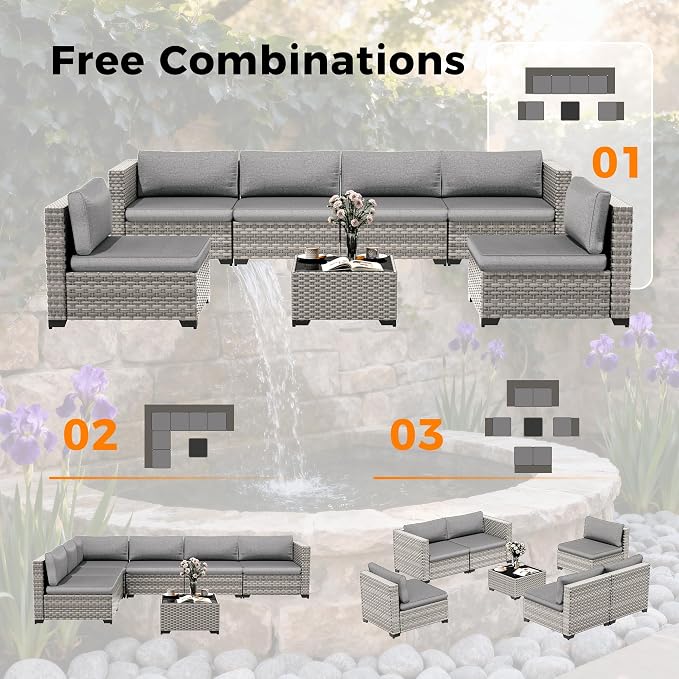 6-Seat Modular Patio Furniture Set – Outdoor Wicker Sectional Sofa - Image 8