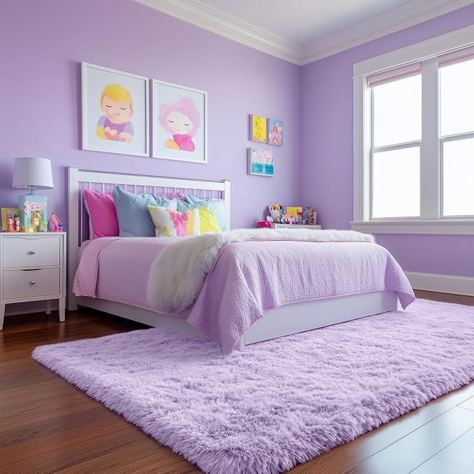 PAGISOFE Purple Rugs for Girls Bedroom 6x9 Ft Fluffy Living Room Area Rugs - Image 3