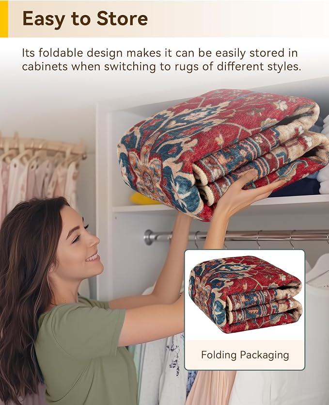 RELEANY Area Rugs 9'x12' Washable Non-Slip, Floral Vintage Distress Print - Image 7