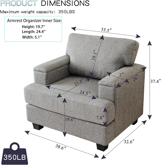 Oversized Accent Chair with Armrest Organizer, Comfy Living Room Chairs with - Image 4