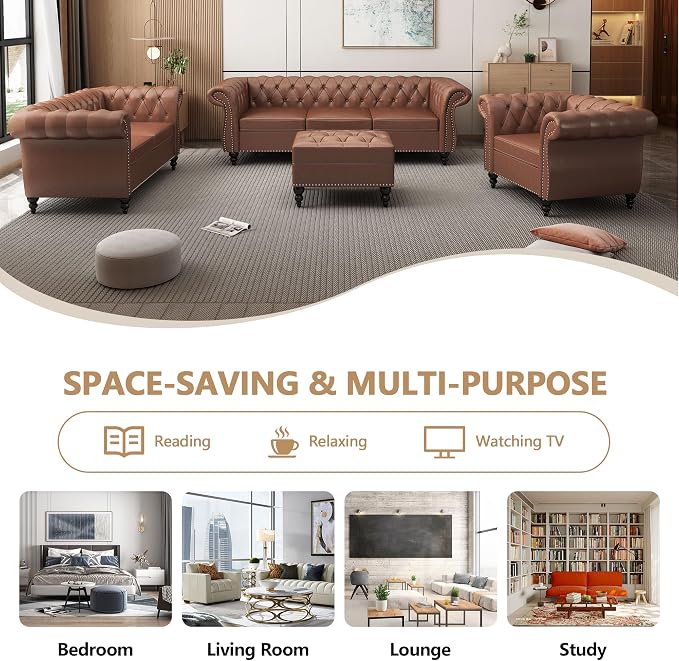 QHITTY 3 Piece Living Room Set, Sectional Chesterfield Sofa Chair Contemporary - Image 6