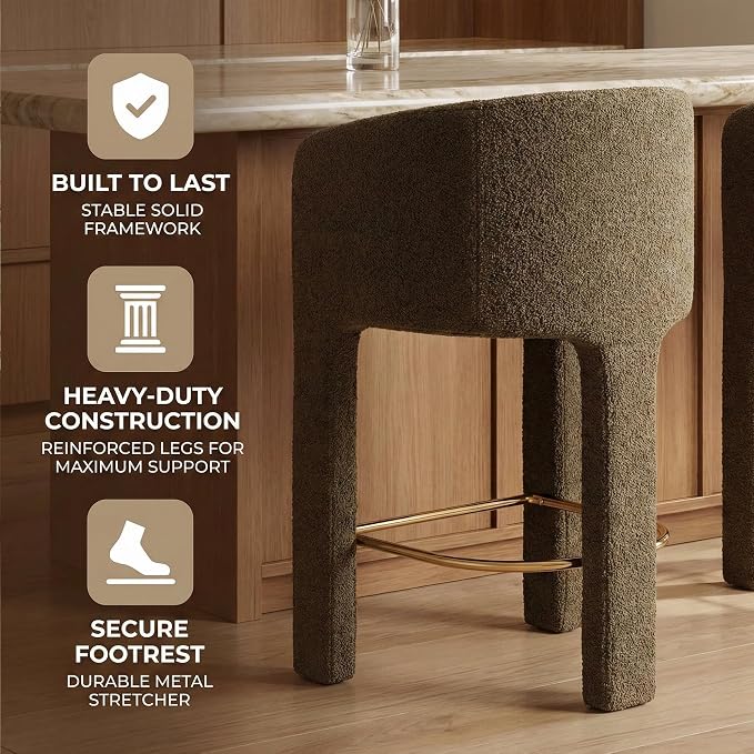 Modern Counter Height Bar Stools Set of 2, 26”H Barrel Counter Stools - Image 6