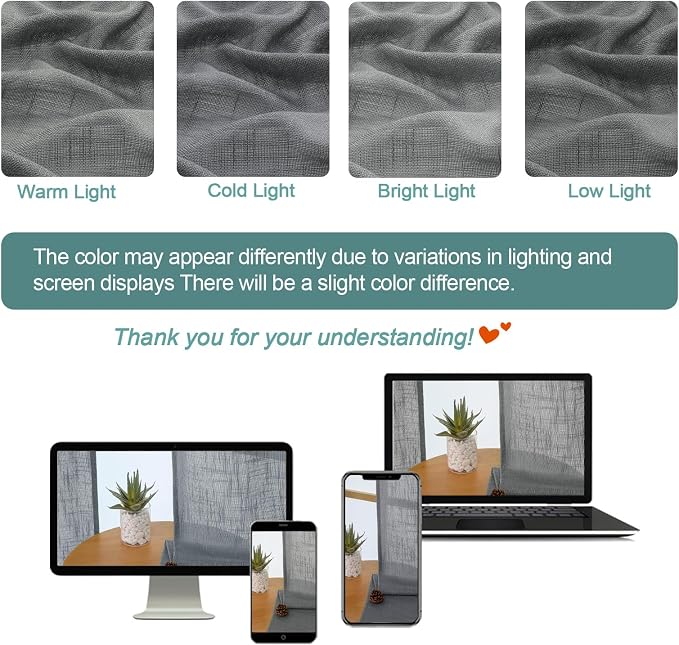 Chyhomenyc Charcoal Grey Semi Sheer Curtains 84 Inches Long 2 Panels Set - Image 3