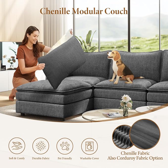 Vesgantti 142" U Shaped Sectional Couch, Comfy Cloud Modular Sectional Sofa - Image 4