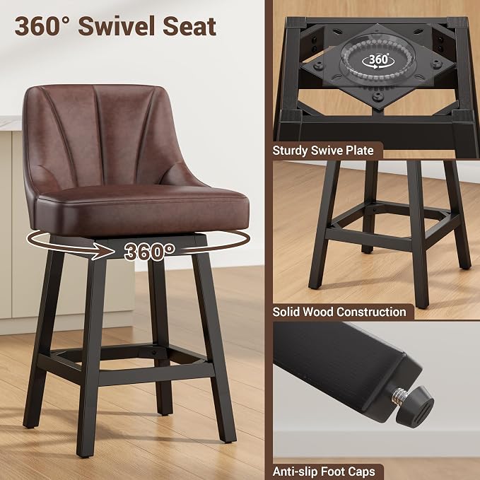 YaFiti Swivel Bar Stools Set of 3, 26 Inch Counter Height Bar Stools - Image 4