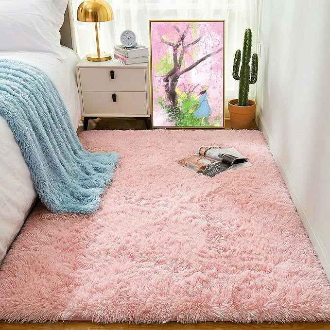 PAGISOFE Pink Rugs for Girls Bedroom 4x6 Ft Fluffy Cute Girls Room Decor - Image 5