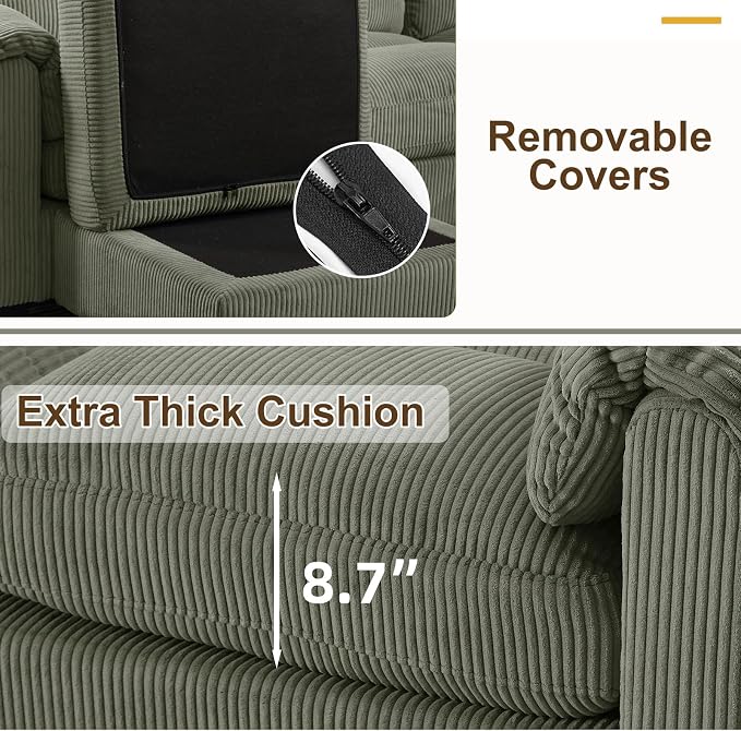 HAOMARKETS Corduroy Sofa Set, Upholstered Ottoman Footrest, Modern Living Room - Image 6