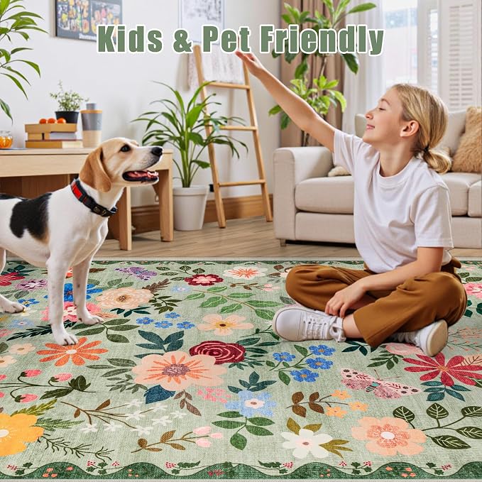 8x10 Area Rugs for Living Room: Floral Washable Rug Vintage Large Soft Boho - Image 7