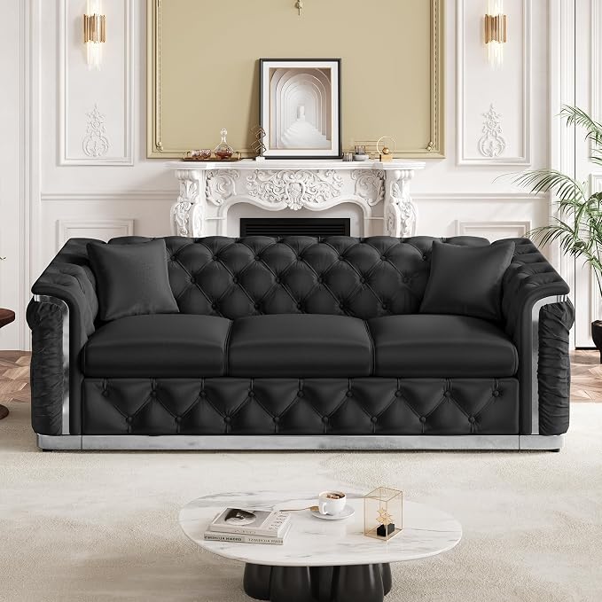Luxury Chesterfield Sofa Set of 2, Velvet Tufted Couch Victorian Black and - Image 8