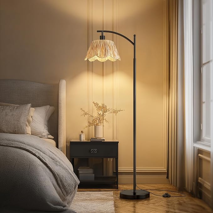 Oneach Boho Rattan Floor Lamp for Living Room, Farmhouse Standing Lamp - Image 2