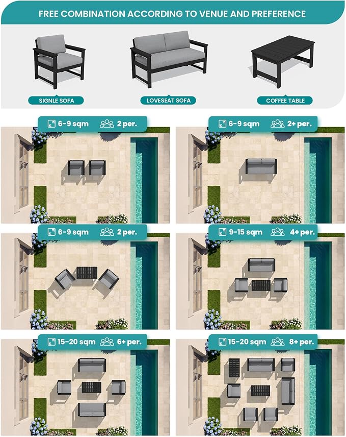 SERWALL 4 Pieces HDPE Outdoor Sofa Set - Image 8