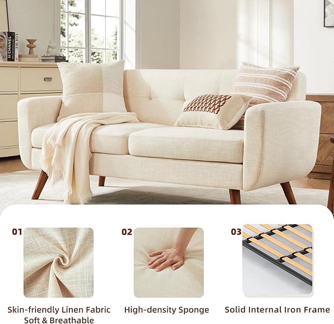 Tbfit 65" W Loveseat Sofa, Mid Century Modern Decor Love Seat Couches - Image 7