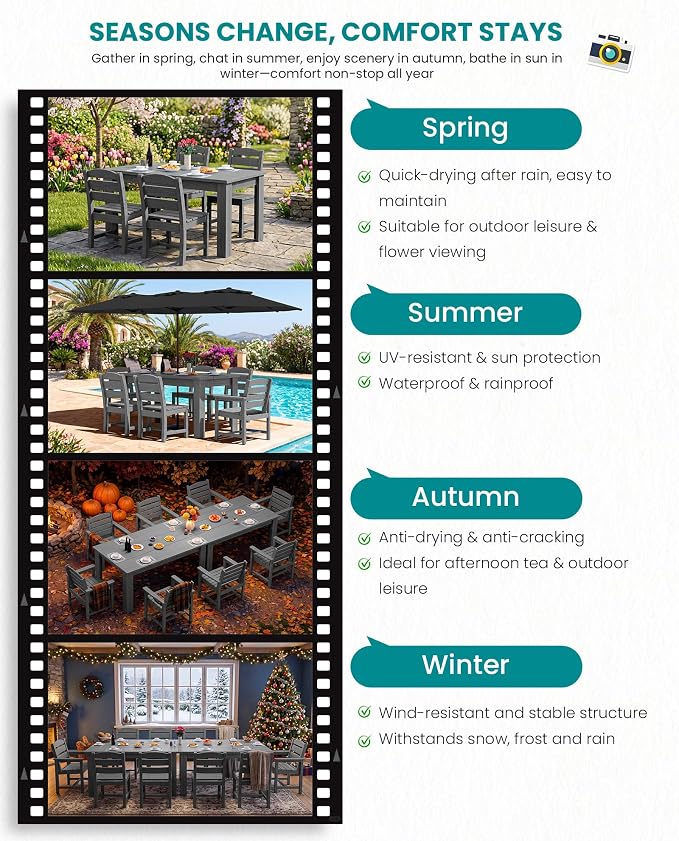 SERWALL HDPE Dining Set for 6: 1 Umbrella Hole Table, 4 Armless + 2 Armchairs. - Image 4