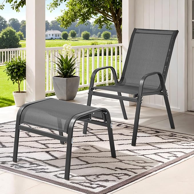 ONBRILL Outdoor Ottoman Set of 2, All Weather Outdoor Foot Stool - Image 2