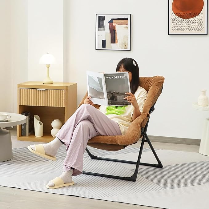 Comfy Saucer Chair for Adults, Soft Faux Fur Bedroom Chair, Accent Dorm Chairs - Image 2