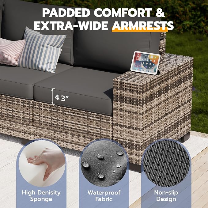 Patio Furniture Set, Wide Armrest Outdoor Furniture Set - Image 6