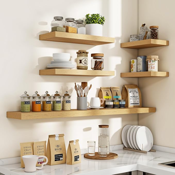Acovy 36 Inch Floating Shelves, 3D Textured Wood Grain, Wooden Shelves - Image 7