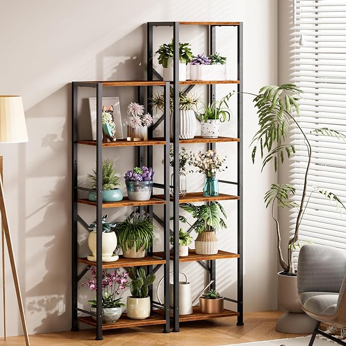 Furologee 6 Tier Tall Bookshelf, Industrial Narrow Bookcase, Display Standing - Image 5