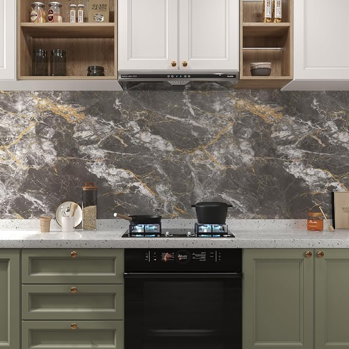BAYYA Countertop Covers Peel and Stick Wallpaper Glossy Marble Contact Paper - Image 4
