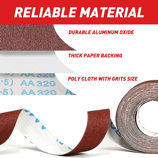 Emery Cloth Roll, 6 Grits 1'' x 19.7' Sandpaper Roll 80 120 240 320 400 600 - Image 3