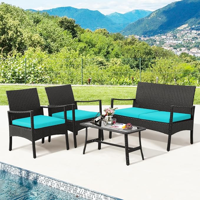 Tangkula 8 Pieces Rattan Conversation Set, Patio Sofa Couch Set - Image 6