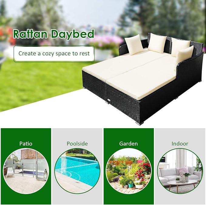 Tangkula Outdoor Rattan Daybed, Wicker Furniture - Image 9