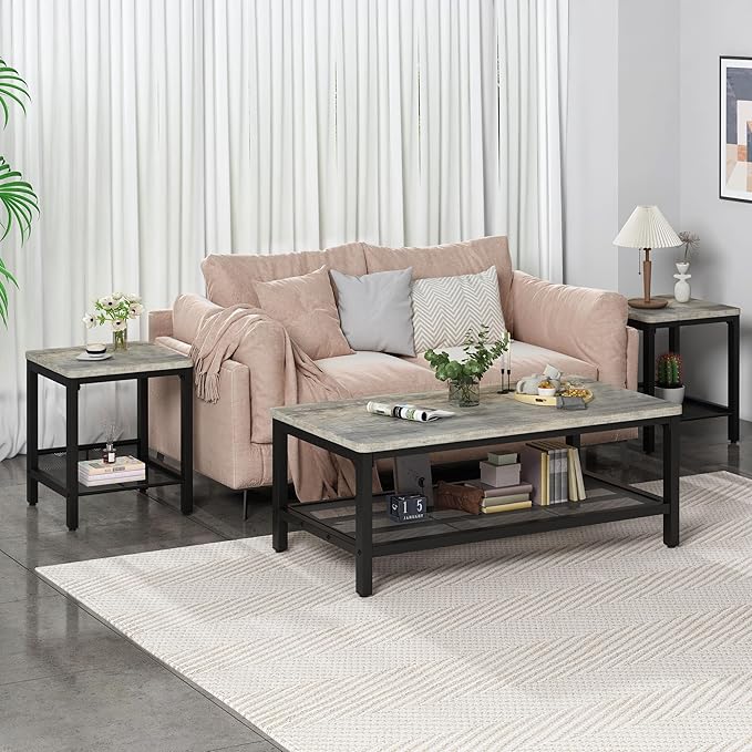AWQM Coffee Table Set of 3, Industrial Coffee Table - Image 2
