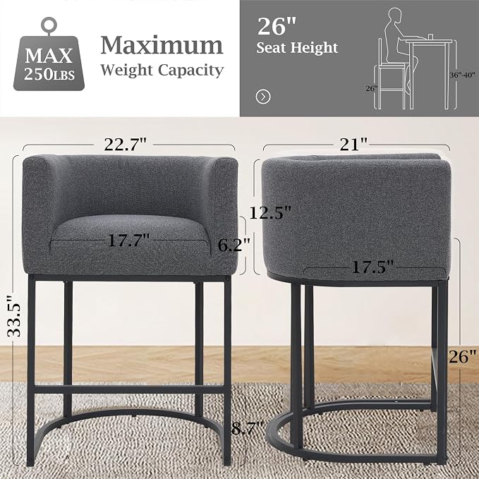 ClinQ 26" H Counter Height Bar Stools Set of 4, Modern Barrel Counter Stools - Image 2