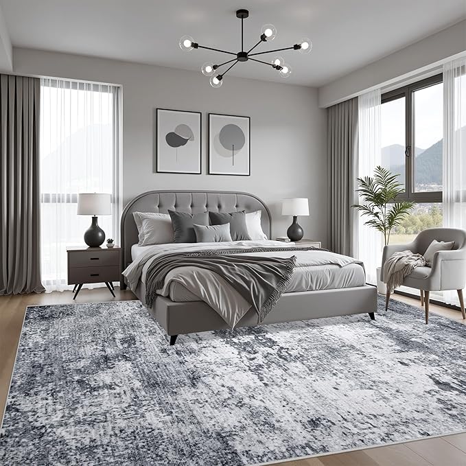 5x5 Area Rug Living Room Rug: Washable Modern Abstract Soft Thin Rug Indoor - Image 3