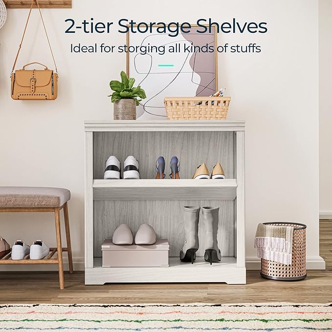 LINSY HOME 2-Tier Bookcase and Bookshelf, Small Wood Display Storage Shelves - Image 4