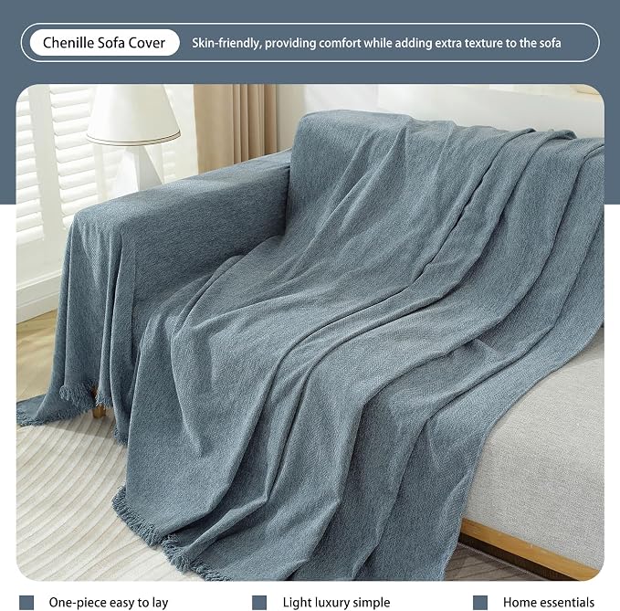 DREAMINGO Modern Minimalism Grayish Blue Couch Cover Sectional Sofa Covers - Image 5